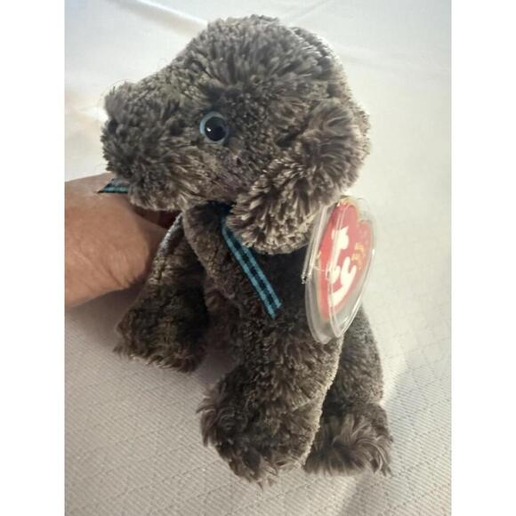 TY Beanie Baby Frisbee 2001 Gray Dog With Covered Tag Plush Toy. New. - Picture 1 of 6